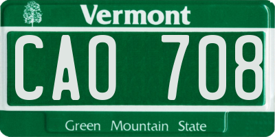 VT license plate CAO708
