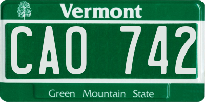 VT license plate CAO742