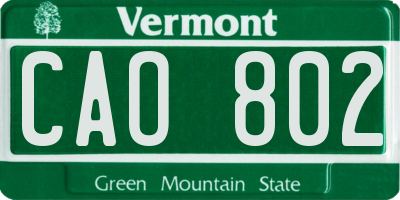 VT license plate CAO802