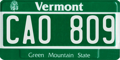 VT license plate CAO809