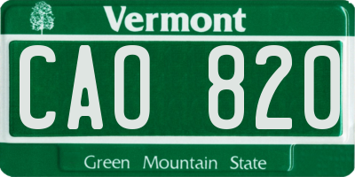 VT license plate CAO820