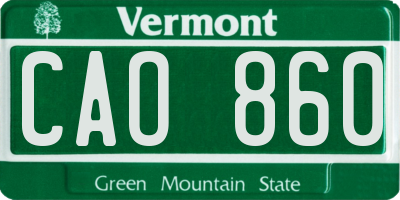 VT license plate CAO860