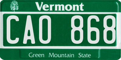 VT license plate CAO868