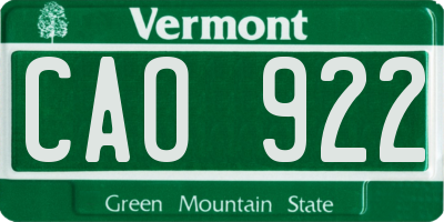 VT license plate CAO922
