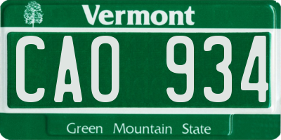 VT license plate CAO934