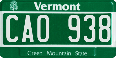 VT license plate CAO938