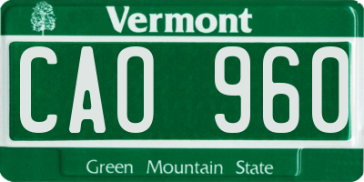 VT license plate CAO960
