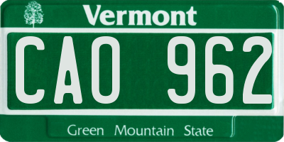 VT license plate CAO962