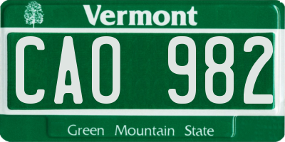 VT license plate CAO982