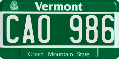 VT license plate CAO986