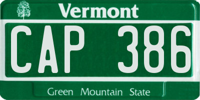 VT license plate CAP386