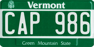 VT license plate CAP986
