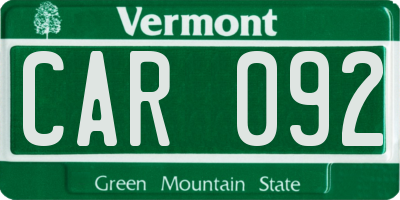 VT license plate CAR092