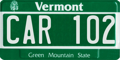 VT license plate CAR102