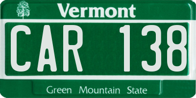 VT license plate CAR138