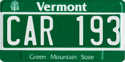 VT license plate CAR193