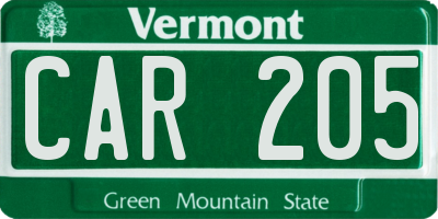 VT license plate CAR205