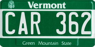 VT license plate CAR362