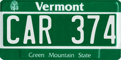 VT license plate CAR374