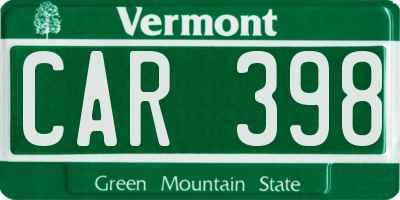 VT license plate CAR398