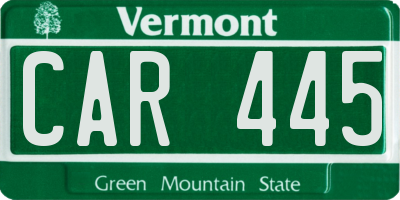 VT license plate CAR445