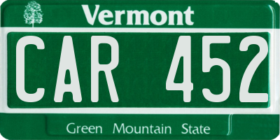 VT license plate CAR452