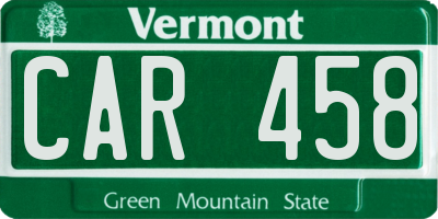 VT license plate CAR458
