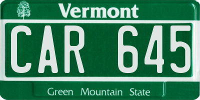 VT license plate CAR645