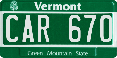 VT license plate CAR670