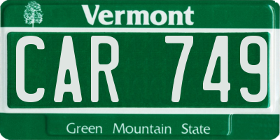 VT license plate CAR749