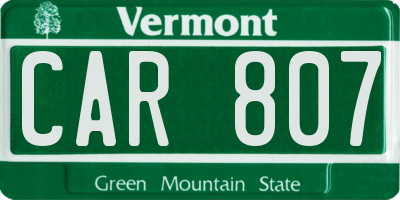 VT license plate CAR807