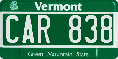 VT license plate CAR838