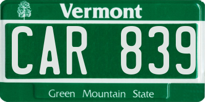 VT license plate CAR839