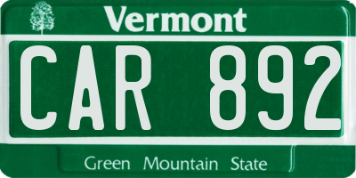 VT license plate CAR892
