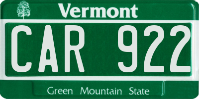 VT license plate CAR922