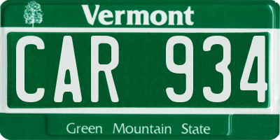 VT license plate CAR934
