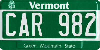 VT license plate CAR982