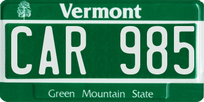 VT license plate CAR985