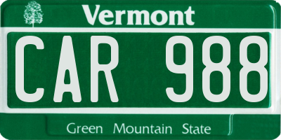 VT license plate CAR988