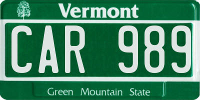 VT license plate CAR989