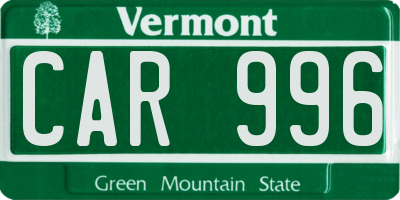 VT license plate CAR996