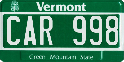 VT license plate CAR998