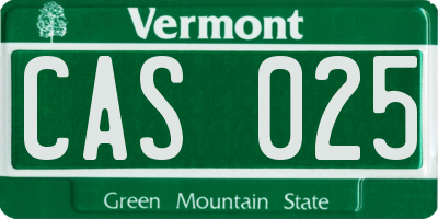 VT license plate CAS025