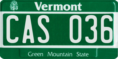 VT license plate CAS036