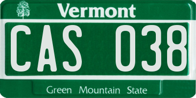 VT license plate CAS038
