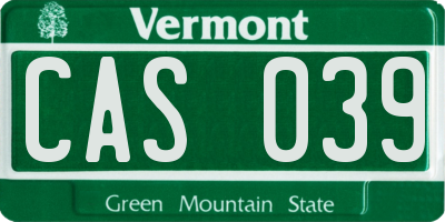 VT license plate CAS039