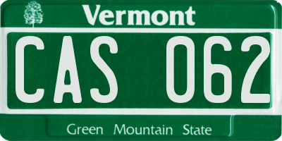 VT license plate CAS062