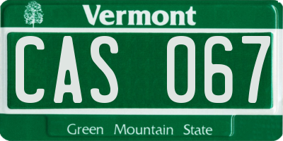 VT license plate CAS067