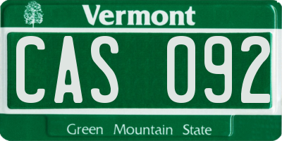VT license plate CAS092
