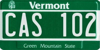 VT license plate CAS102